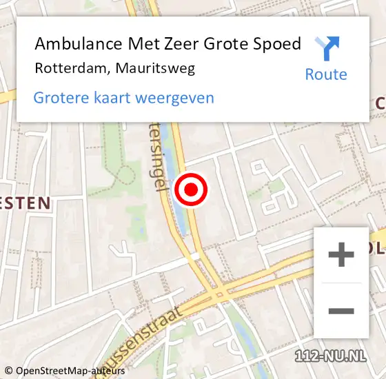 Locatie op kaart van de 112 melding: Ambulance Met Zeer Grote Spoed Naar Rotterdam, Mauritsweg op 16 mei 2024 13:41