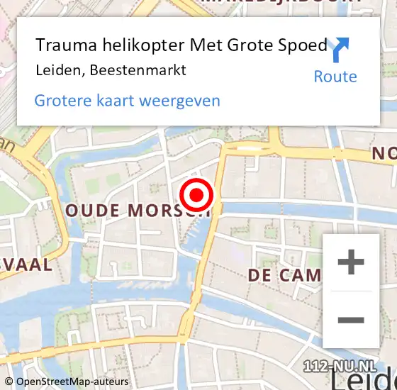 Locatie op kaart van de 112 melding: Trauma helikopter Met Grote Spoed Naar Leiden, Beestenmarkt op 16 mei 2024 13:43