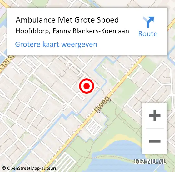Locatie op kaart van de 112 melding: Ambulance Met Grote Spoed Naar Hoofddorp, Fanny Blankers-Koenlaan op 16 mei 2024 13:48