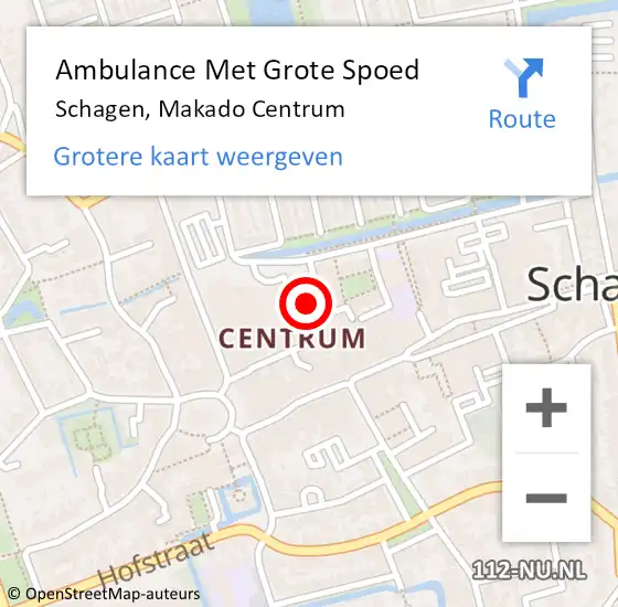 Locatie op kaart van de 112 melding: Ambulance Met Grote Spoed Naar Schagen, Makado Centrum op 16 mei 2024 13:51