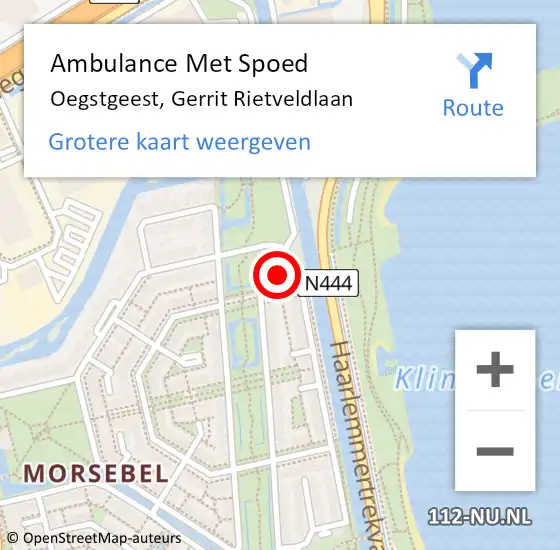 Locatie op kaart van de 112 melding: Ambulance Met Spoed Naar Oegstgeest, Gerrit Rietveldlaan op 16 mei 2024 13:55