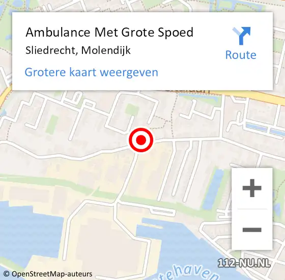 Locatie op kaart van de 112 melding: Ambulance Met Grote Spoed Naar Sliedrecht, Molendijk op 16 mei 2024 13:58