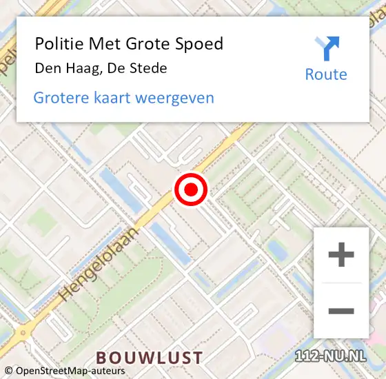 Locatie op kaart van de 112 melding: Politie Met Grote Spoed Naar Den Haag, De Stede op 16 mei 2024 14:08