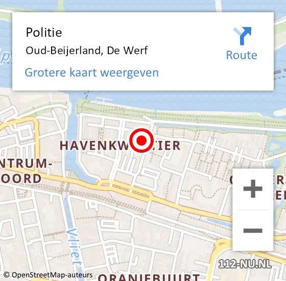 Locatie op kaart van de 112 melding: Politie Oud-Beijerland, De Werf op 16 mei 2024 14:14
