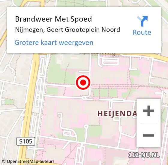 Locatie op kaart van de 112 melding: Brandweer Met Spoed Naar Nijmegen, Geert Grooteplein Noord op 16 mei 2024 14:15
