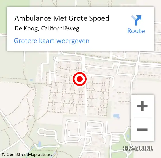 Locatie op kaart van de 112 melding: Ambulance Met Grote Spoed Naar De Koog, Californiëweg op 16 mei 2024 14:16