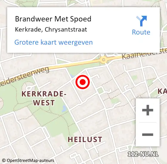 Locatie op kaart van de 112 melding: Brandweer Met Spoed Naar Kerkrade, Chrysantstraat op 16 mei 2024 14:18