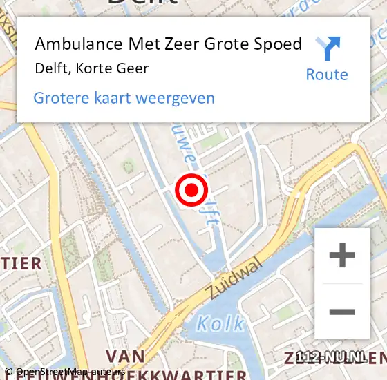 Locatie op kaart van de 112 melding: Ambulance Met Zeer Grote Spoed Naar Delft, Korte Geer op 16 mei 2024 14:22