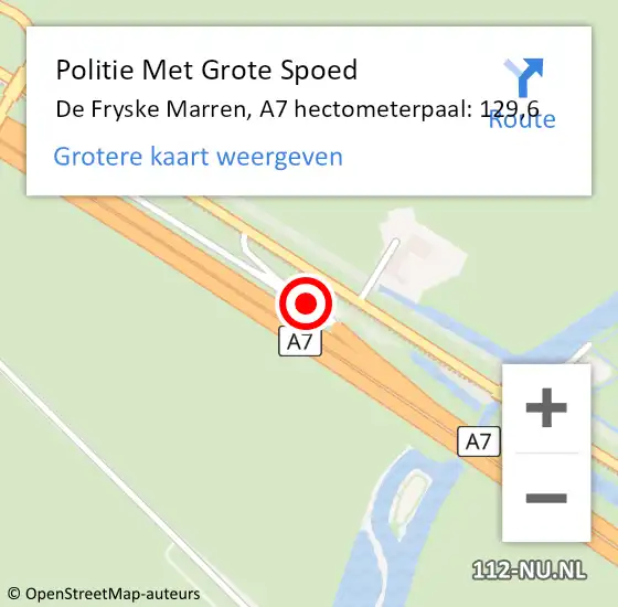 Locatie op kaart van de 112 melding: Politie Met Grote Spoed Naar De Fryske Marren, A7 hectometerpaal: 129,6 op 16 mei 2024 14:27