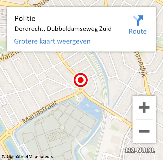 Locatie op kaart van de 112 melding: Politie Dordrecht, Dubbeldamseweg Zuid op 16 mei 2024 14:27