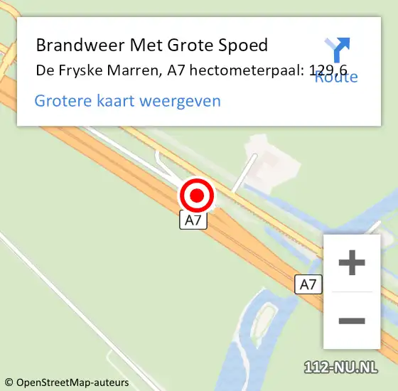 Locatie op kaart van de 112 melding: Brandweer Met Grote Spoed Naar De Fryske Marren, A7 hectometerpaal: 129,6 op 16 mei 2024 14:29