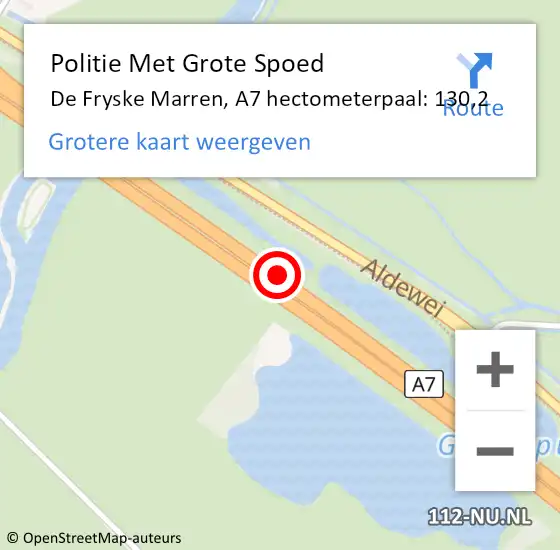 Locatie op kaart van de 112 melding: Politie Met Grote Spoed Naar De Fryske Marren, A7 hectometerpaal: 130,2 op 16 mei 2024 14:30