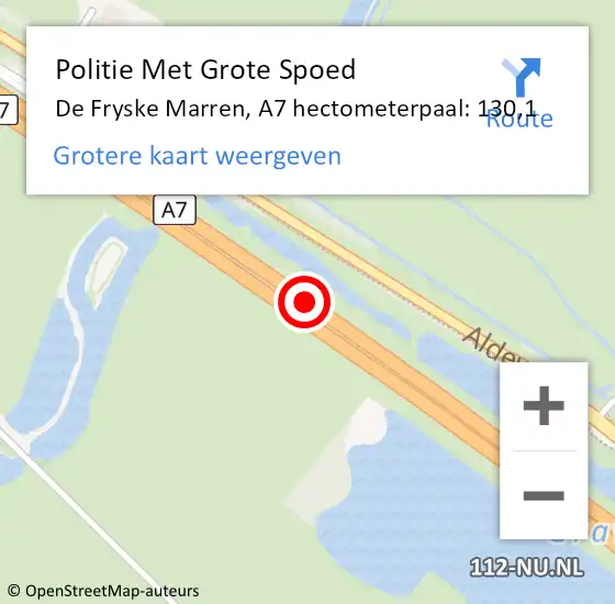Locatie op kaart van de 112 melding: Politie Met Grote Spoed Naar De Fryske Marren, A7 hectometerpaal: 130,1 op 16 mei 2024 14:30
