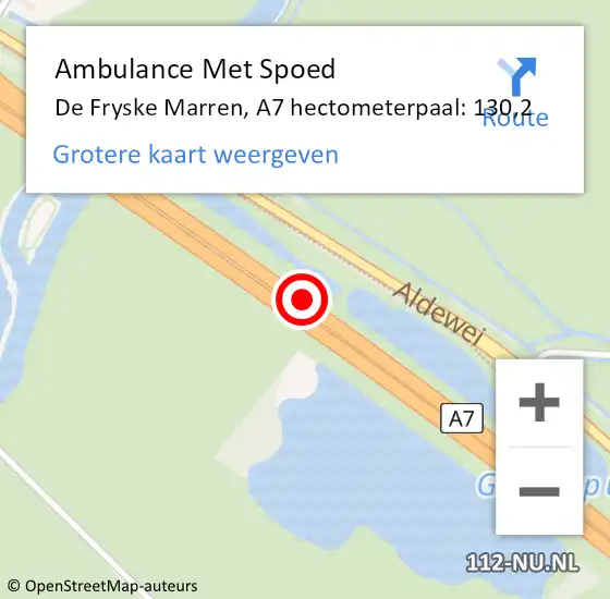 Locatie op kaart van de 112 melding: Ambulance Met Spoed Naar De Fryske Marren, A7 hectometerpaal: 130,2 op 16 mei 2024 14:31