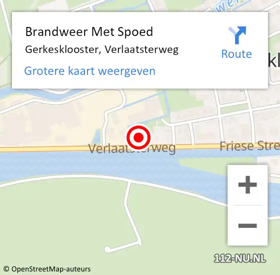 Locatie op kaart van de 112 melding: Brandweer Met Spoed Naar Gerkesklooster, Verlaatsterweg op 16 mei 2024 14:31