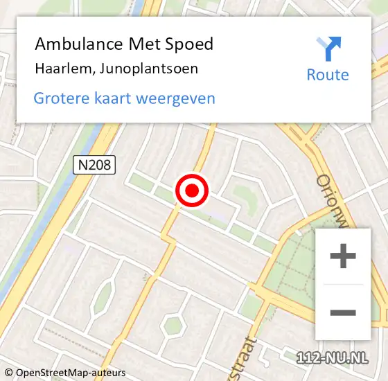 Locatie op kaart van de 112 melding: Ambulance Met Spoed Naar Haarlem, Junoplantsoen op 16 mei 2024 14:33