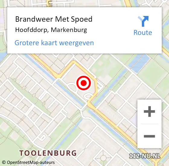 Locatie op kaart van de 112 melding: Brandweer Met Spoed Naar Hoofddorp, Markenburg op 16 mei 2024 14:39