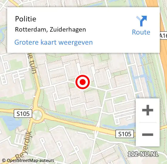 Locatie op kaart van de 112 melding: Politie Rotterdam, Zuiderhagen op 16 mei 2024 14:39