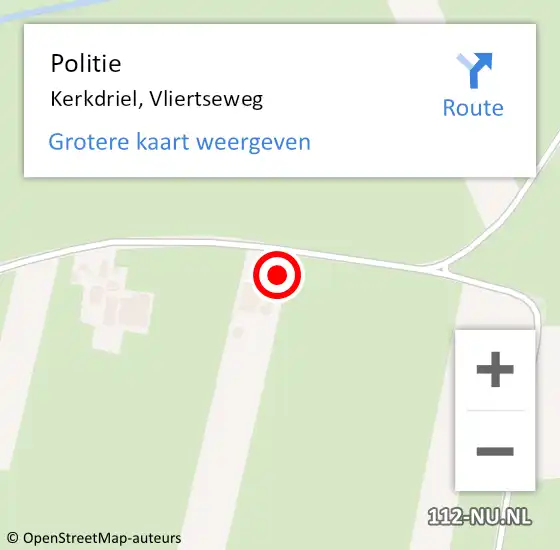 Locatie op kaart van de 112 melding: Politie Kerkdriel, Vliertseweg op 16 mei 2024 14:41