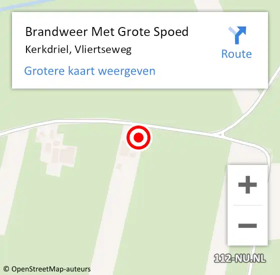 Locatie op kaart van de 112 melding: Brandweer Met Grote Spoed Naar Kerkdriel, Vliertseweg op 16 mei 2024 14:41