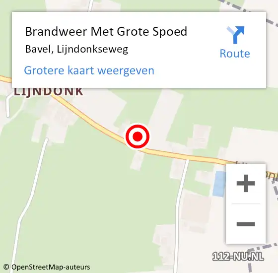 Locatie op kaart van de 112 melding: Brandweer Met Grote Spoed Naar Bavel, Lijndonkseweg op 16 mei 2024 14:49