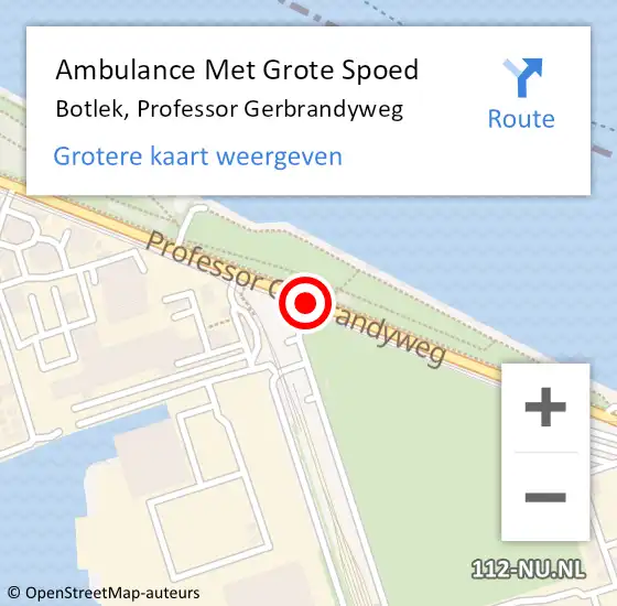 Locatie op kaart van de 112 melding: Ambulance Met Grote Spoed Naar Botlek, Professor Gerbrandyweg op 6 oktober 2014 08:50