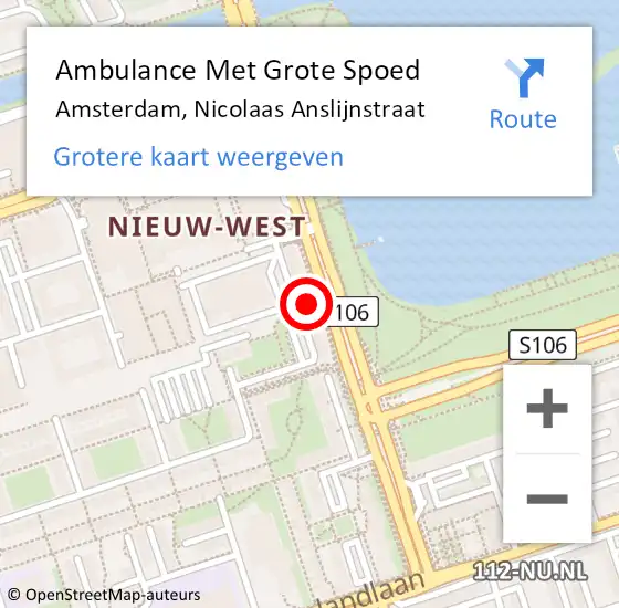 Locatie op kaart van de 112 melding: Ambulance Met Grote Spoed Naar Amsterdam, Nicolaas Anslijnstraat op 16 mei 2024 14:53