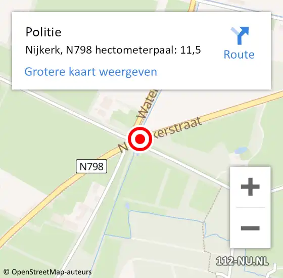 Locatie op kaart van de 112 melding: Politie Nijkerk, N798 hectometerpaal: 11,5 op 16 mei 2024 15:04