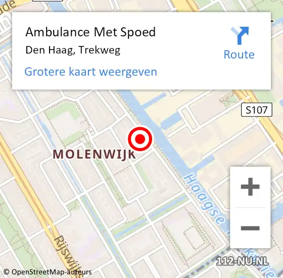 Locatie op kaart van de 112 melding: Ambulance Met Spoed Naar Den Haag, Trekweg op 16 mei 2024 15:04