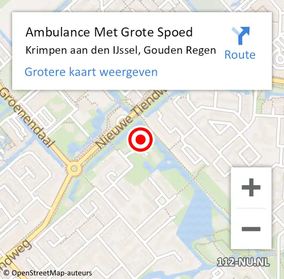 Locatie op kaart van de 112 melding: Ambulance Met Grote Spoed Naar Krimpen aan den IJssel, Gouden Regen op 16 mei 2024 15:07