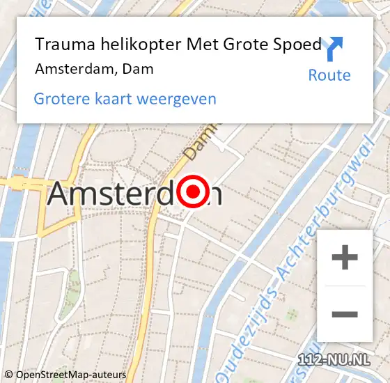 Locatie op kaart van de 112 melding: Trauma helikopter Met Grote Spoed Naar Amsterdam, Dam op 16 mei 2024 15:15