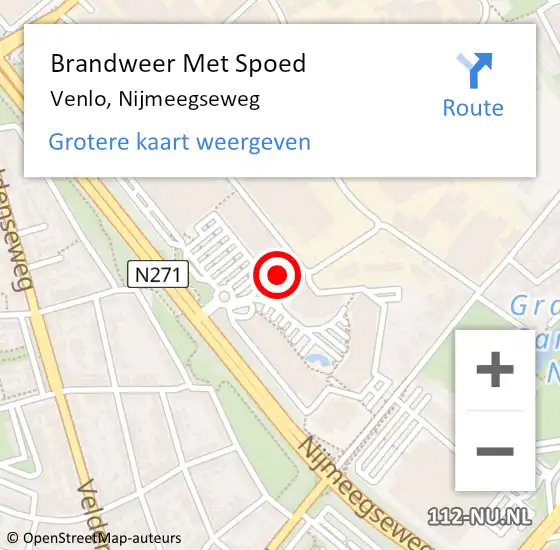 Locatie op kaart van de 112 melding: Brandweer Met Spoed Naar Venlo, Nijmeegseweg op 16 mei 2024 15:15