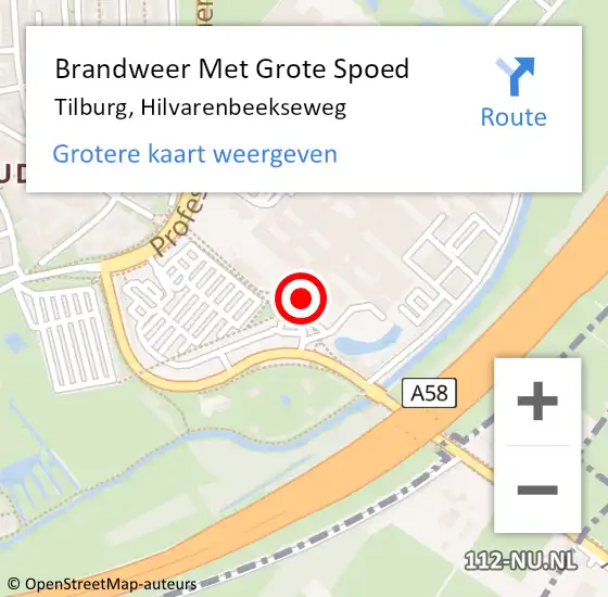 Locatie op kaart van de 112 melding: Brandweer Met Grote Spoed Naar Tilburg, Hilvarenbeekseweg op 16 mei 2024 15:22