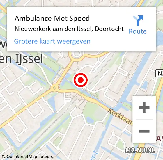 Locatie op kaart van de 112 melding: Ambulance Met Spoed Naar Nieuwerkerk aan den IJssel, Doortocht op 16 mei 2024 15:24