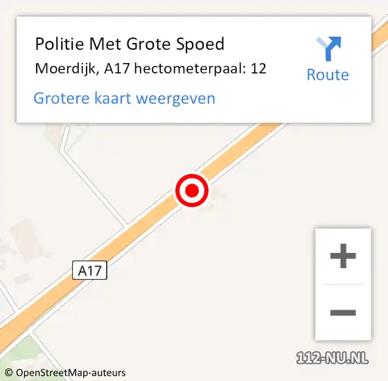 Locatie op kaart van de 112 melding: Politie Met Grote Spoed Naar Moerdijk, A17 hectometerpaal: 12 op 16 mei 2024 15:36