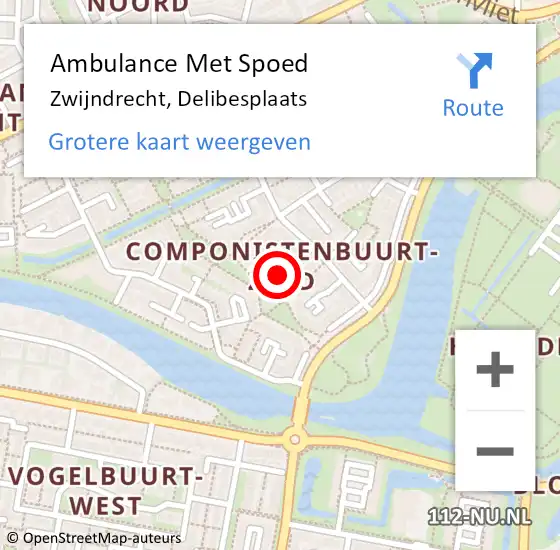 Locatie op kaart van de 112 melding: Ambulance Met Spoed Naar Zwijndrecht, Delibesplaats op 16 mei 2024 15:36
