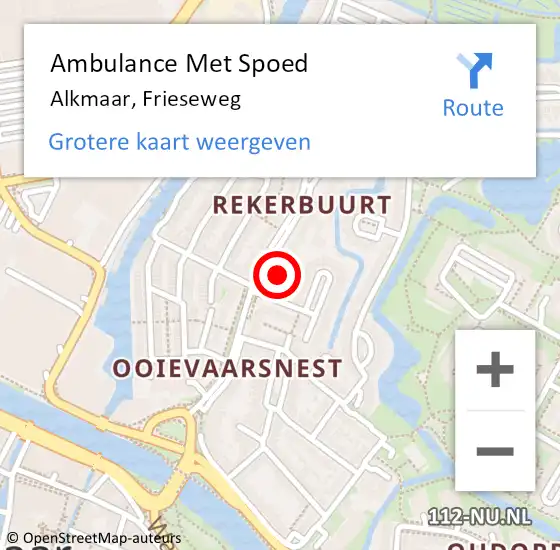 Locatie op kaart van de 112 melding: Ambulance Met Spoed Naar Alkmaar, Frieseweg op 16 mei 2024 15:40