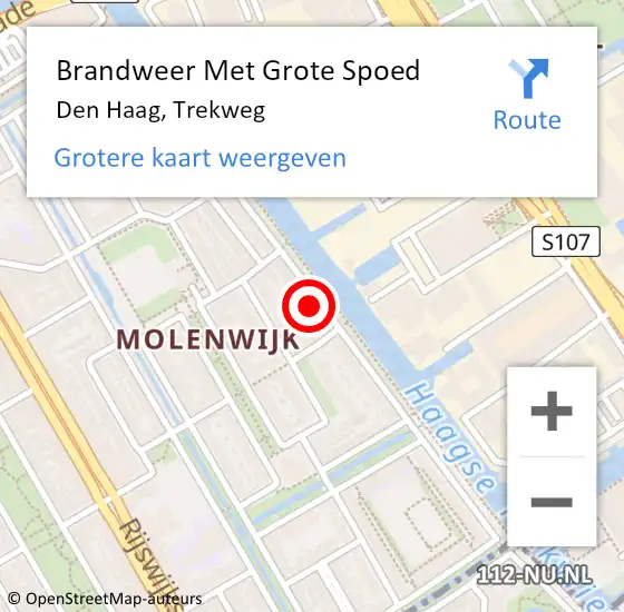 Locatie op kaart van de 112 melding: Brandweer Met Grote Spoed Naar Den Haag, Trekweg op 16 mei 2024 15:45