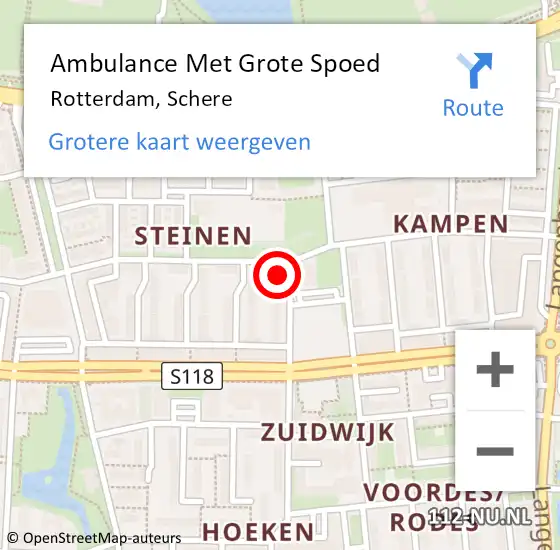 Locatie op kaart van de 112 melding: Ambulance Met Grote Spoed Naar Rotterdam, Schere op 16 mei 2024 15:46