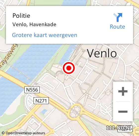 Locatie op kaart van de 112 melding: Politie Venlo, Havenkade op 16 mei 2024 15:53