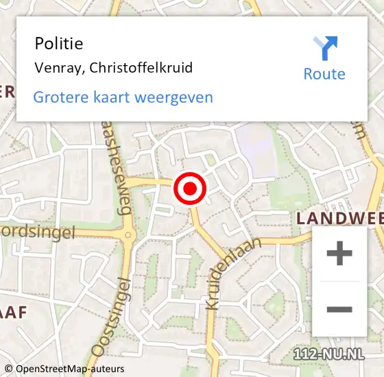 Locatie op kaart van de 112 melding: Politie Venray, Christoffelkruid op 16 mei 2024 15:57