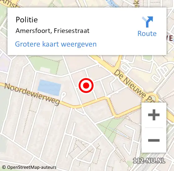 Locatie op kaart van de 112 melding: Politie Amersfoort, Friesestraat op 16 mei 2024 16:00