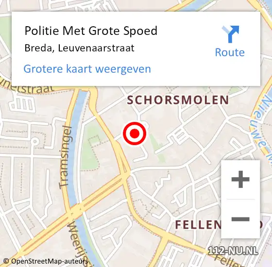Locatie op kaart van de 112 melding: Politie Met Grote Spoed Naar Breda, Leuvenaarstraat op 16 mei 2024 16:01