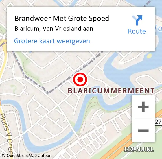 Locatie op kaart van de 112 melding: Brandweer Met Grote Spoed Naar Blaricum, Van Vrieslandlaan op 16 mei 2024 16:06