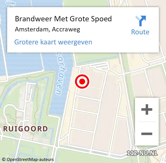 Locatie op kaart van de 112 melding: Brandweer Met Grote Spoed Naar Amsterdam, Accraweg op 16 mei 2024 16:22
