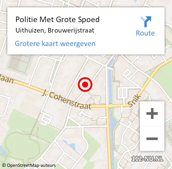 Locatie op kaart van de 112 melding: Politie Met Grote Spoed Naar Uithuizen, Brouwerijstraat op 16 mei 2024 16:25