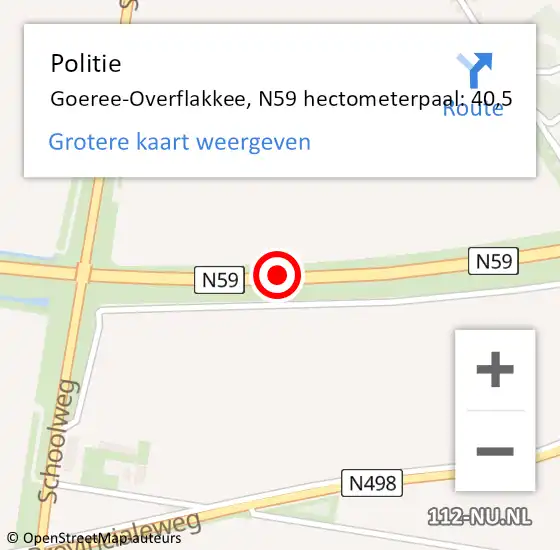 Locatie op kaart van de 112 melding: Politie Goeree-Overflakkee, N59 hectometerpaal: 40,5 op 16 mei 2024 16:26
