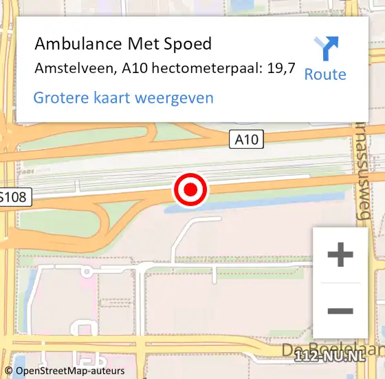 Locatie op kaart van de 112 melding: Ambulance Met Spoed Naar Amstelveen, A10 hectometerpaal: 19,7 op 16 mei 2024 16:35