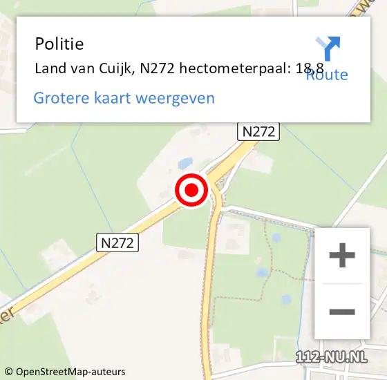 Locatie op kaart van de 112 melding: Politie Land van Cuijk, N272 hectometerpaal: 18,8 op 16 mei 2024 16:42