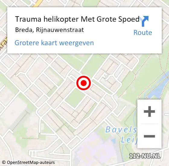 Locatie op kaart van de 112 melding: Trauma helikopter Met Grote Spoed Naar Breda, Rijnauwenstraat op 16 mei 2024 16:50